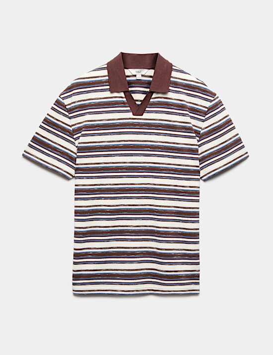 Cotton Blend Crepe Notch Neck Polo Shirt