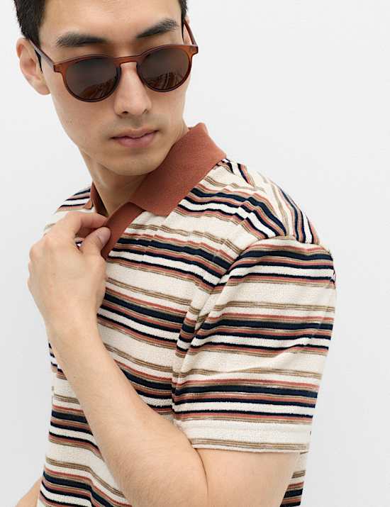 Cotton Blend Crepe Notch Neck Polo Shirt