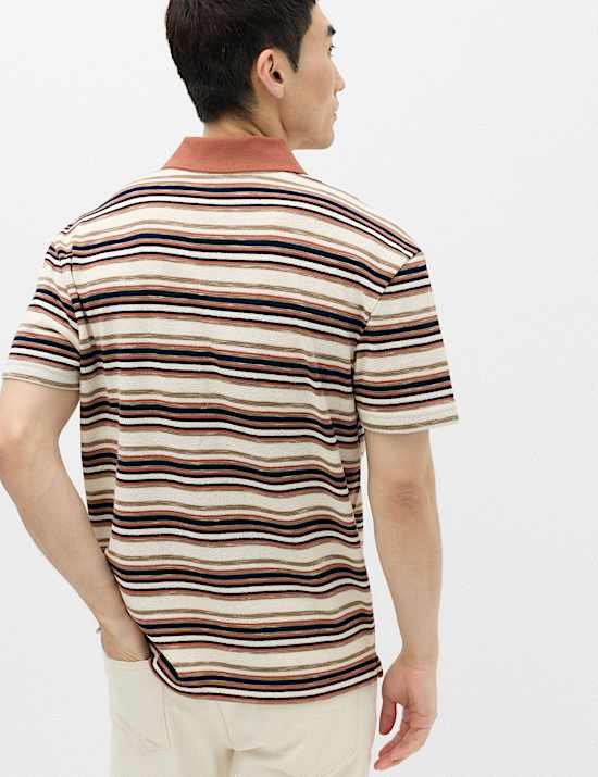 Cotton Blend Crepe Notch Neck Polo Shirt