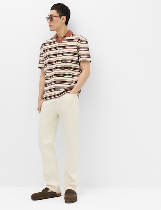 Cotton Blend Crepe Notch Neck Polo Shirt