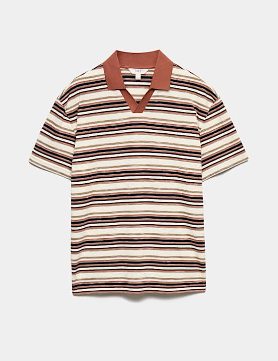 Cotton Blend Crepe Notch Neck Polo Shirt