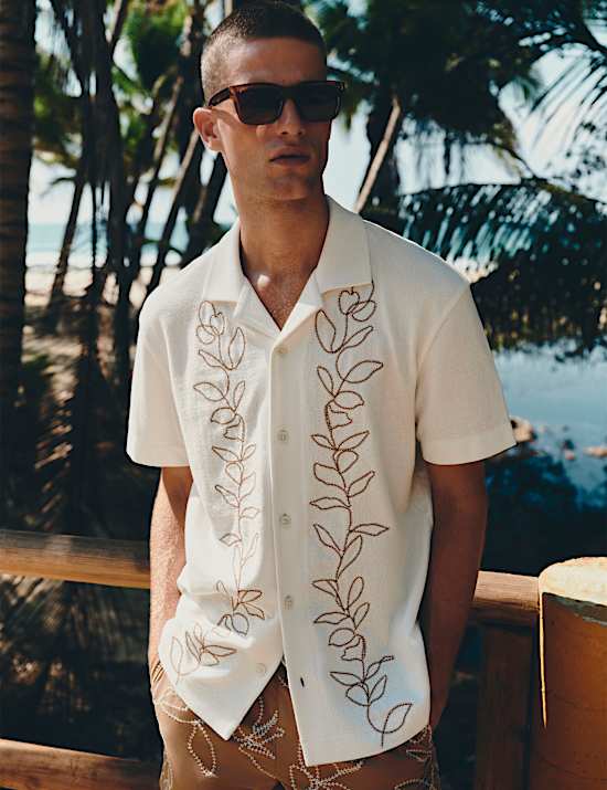 Pure Cotton Embroidered Short Sleeve Shirt