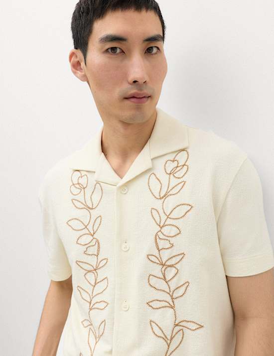 Pure Cotton Embroidered Short Sleeve Shirt