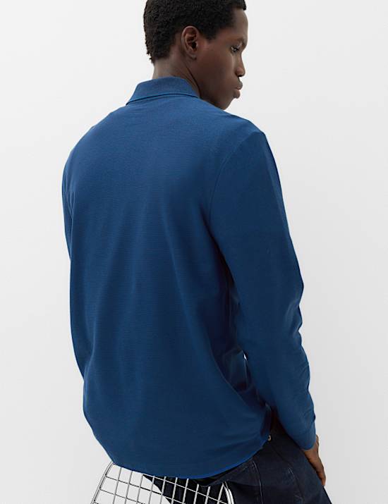 Cotton Rich Striped Long Sleeve Polo Shirt