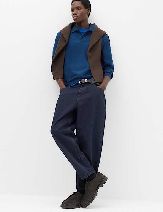 Cotton Rich Striped Long Sleeve Polo Shirt