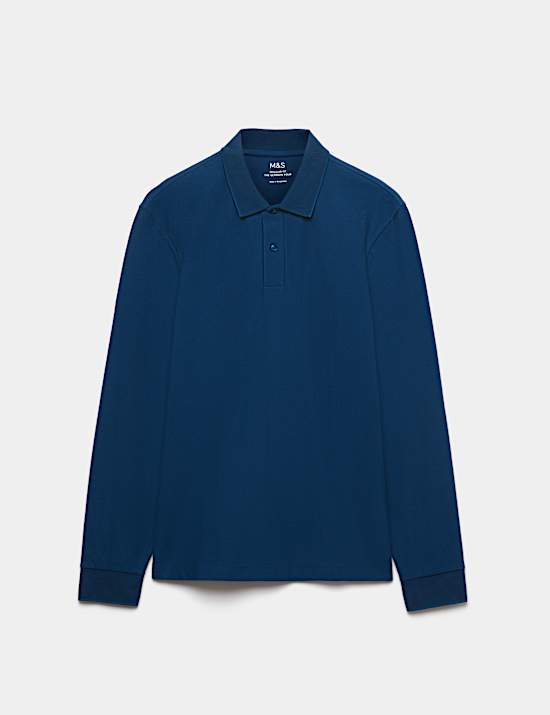 Cotton Rich Striped Long Sleeve Polo Shirt