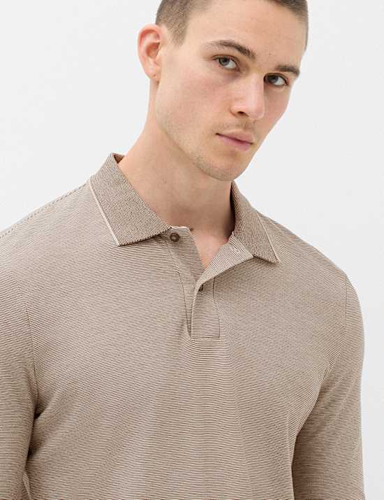 Cotton Rich Striped Long Sleeve Polo Shirt