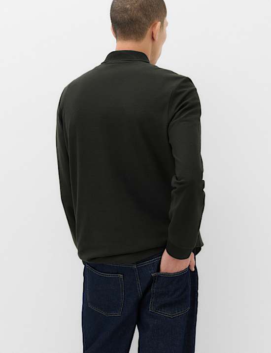 Cotton Rich Striped Long Sleeve Polo Shirt