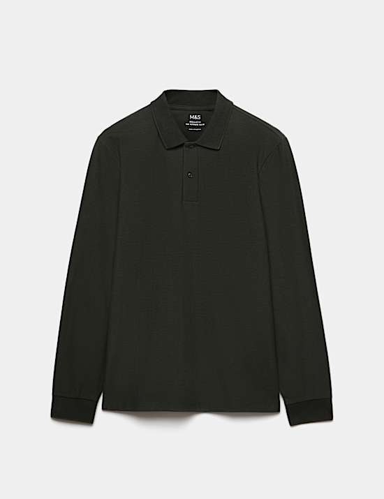 Cotton Rich Striped Long Sleeve Polo Shirt