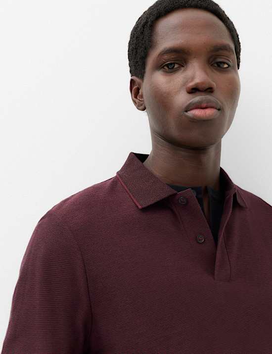 Cotton Rich Striped Long Sleeve Polo Shirt