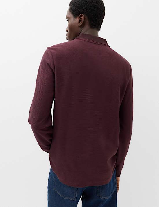 Cotton Rich Striped Long Sleeve Polo Shirt