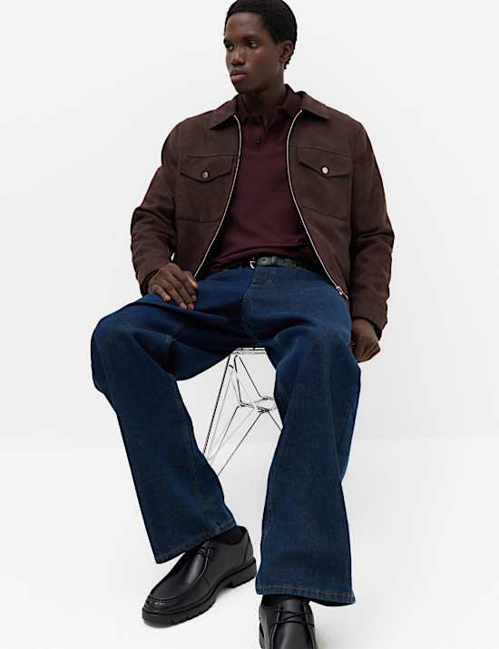 Cotton Rich Striped Long Sleeve Polo Shirt