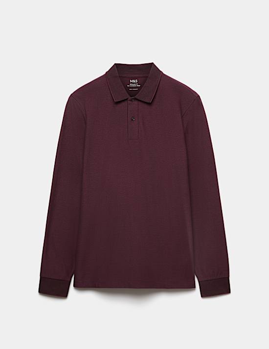 Cotton Rich Striped Long Sleeve Polo Shirt