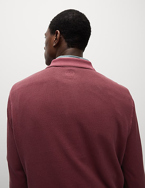 Pure Cotton Textured Long Sleeved Polo Shirt