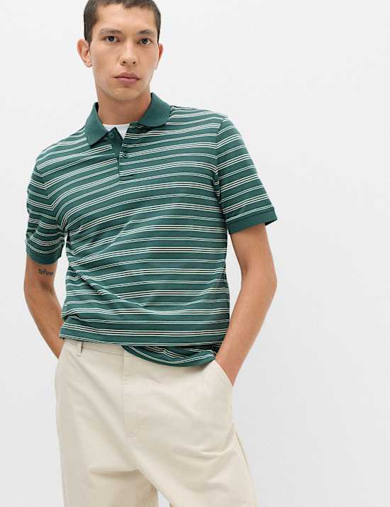 Pure Cotton Yarn Dye Striped Polo Shirt