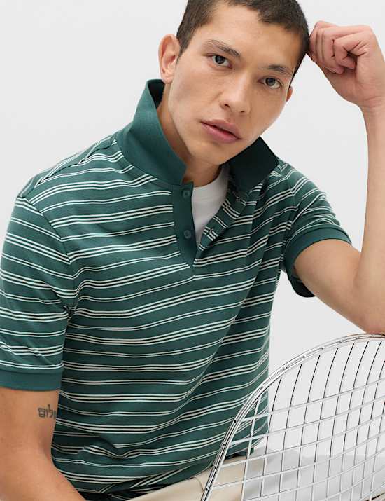 Pure Cotton Yarn Dye Striped Polo Shirt