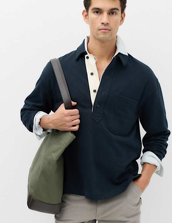 Pure Cotton Heavyweight Long Sleeve Polo Shirt