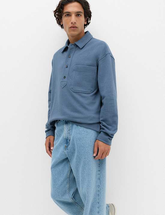 Pure Cotton Heavyweight Long Sleeve Polo Shirt