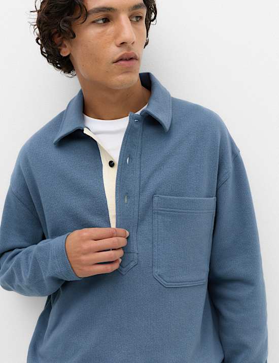Pure Cotton Heavyweight Long Sleeve Polo Shirt