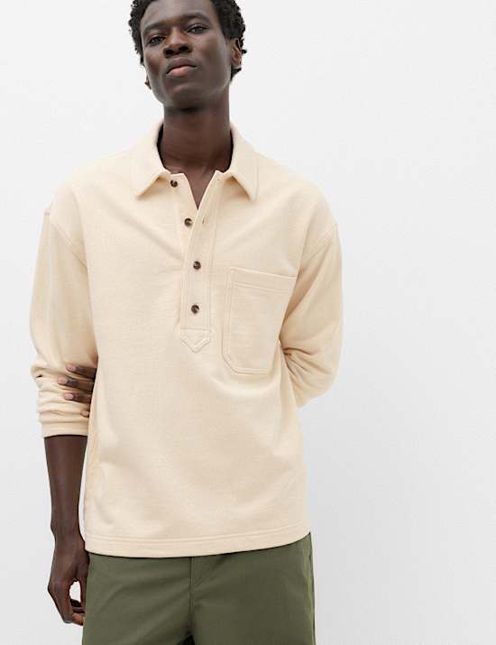 Pure Cotton Heavyweight Long Sleeve Polo Shirt