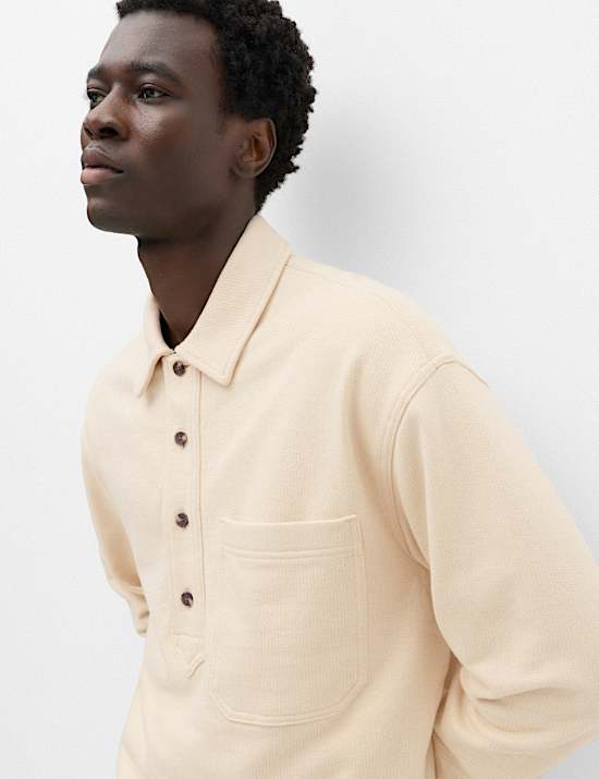 Pure Cotton Heavyweight Long Sleeve Polo Shirt