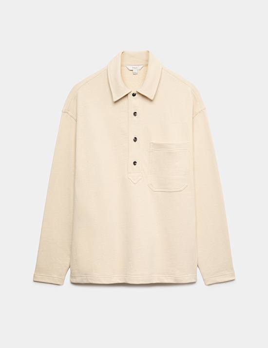 Pure Cotton Heavyweight Long Sleeve Polo Shirt