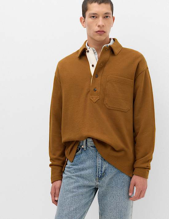 Pure Cotton Heavyweight Long Sleeve Polo Shirt