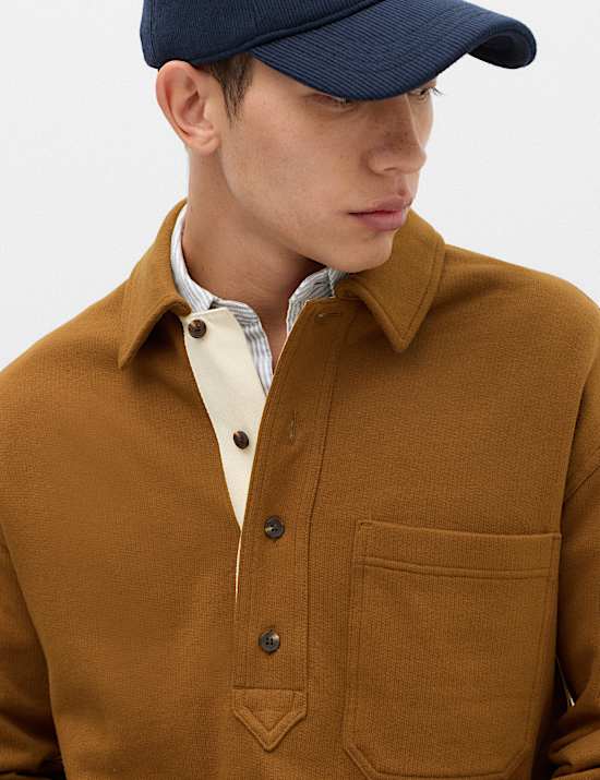 Pure Cotton Heavyweight Long Sleeve Polo Shirt