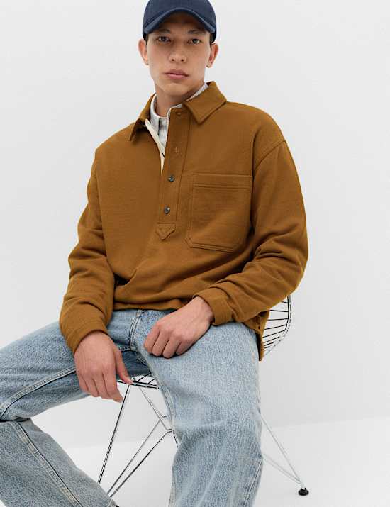 Pure Cotton Heavyweight Long Sleeve Polo Shirt