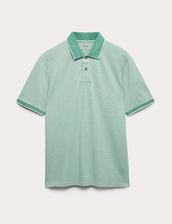 חולצת פולו אולטימטיבית בטקסטורת פיקה עם שוליים קונטרסטיים