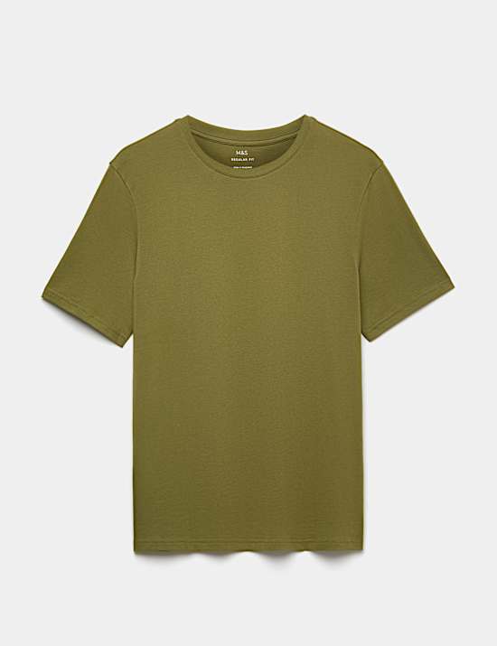 T-Shirt aus reiner Baumwolle in normaler Passform mit Rundhalsausschnitt