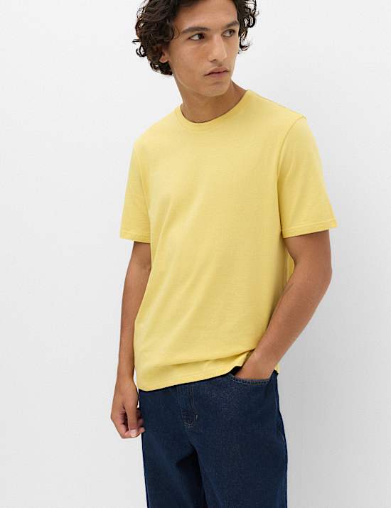 T-shirt van zuiver katoen met ronde hals en normale pasvorm