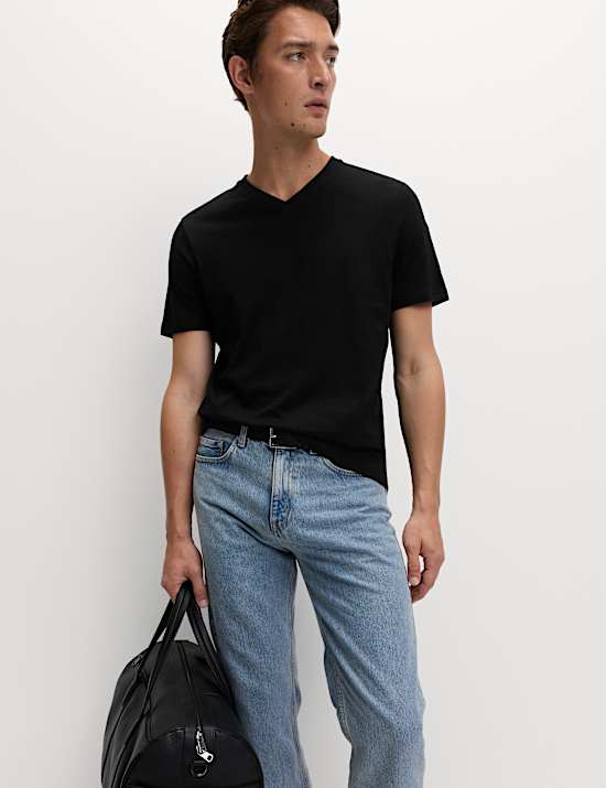 T-shirt van zuiver katoen met V-hals