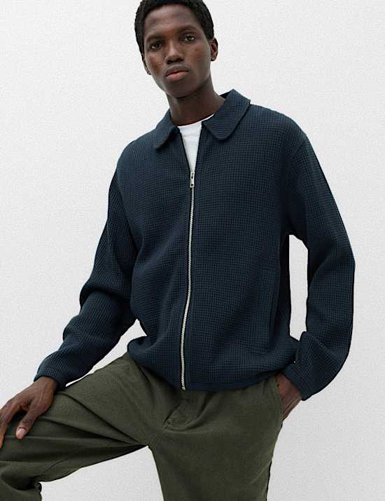 Jacke aus reiner Baumwolle mit Waffelmuster