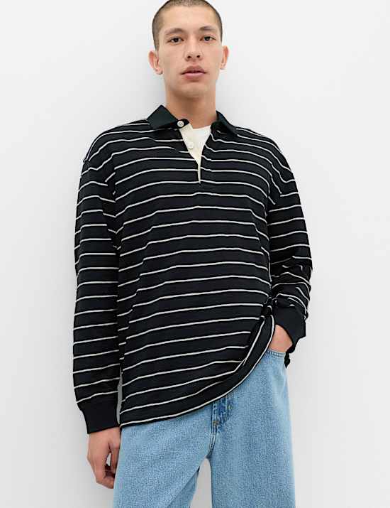 Pure Cotton Striped Long Sleeve Rugby Shirt