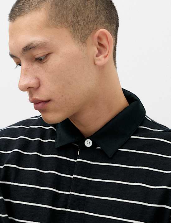 Pure Cotton Striped Long Sleeve Rugby Shirt
