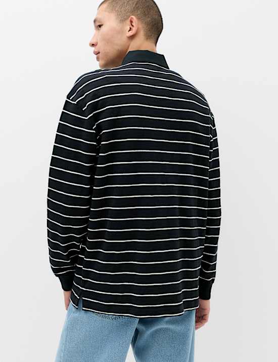 Pure Cotton Striped Long Sleeve Rugby Shirt