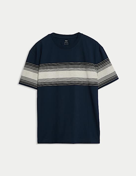 T-shirt με ρίγα στο στήθος και κλειστή στρογγυλή λαιμόκοψη από 100% βαμβάκι