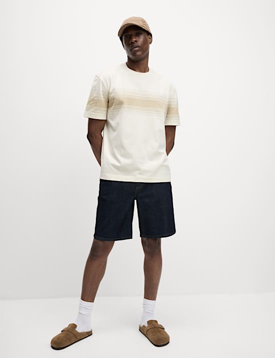 Pure Cotton Chest Stripe Crew Neck T-Shirt