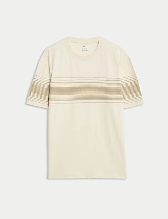 Pure Cotton Chest Stripe Crew Neck T-Shirt