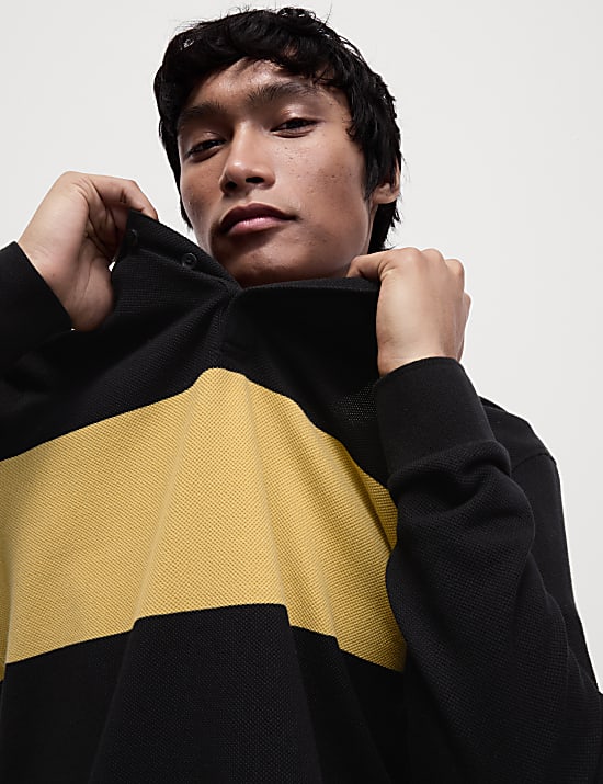 Cotton Rich Piqu&eacute; Long Sleeve Polo Shirt