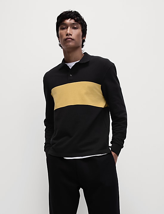 Cotton Rich Piqu&eacute; Long Sleeve Polo Shirt