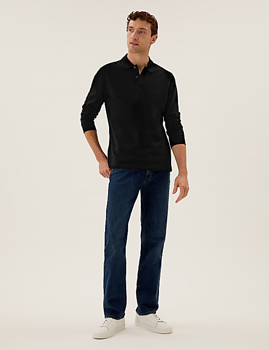 Pure Cotton Long Sleeve Polo Shirt