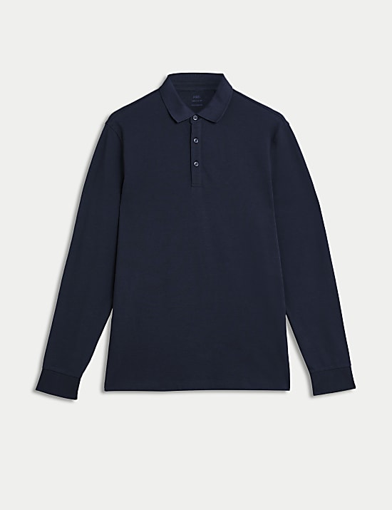 Pure Cotton Long Sleeve Polo Shirt