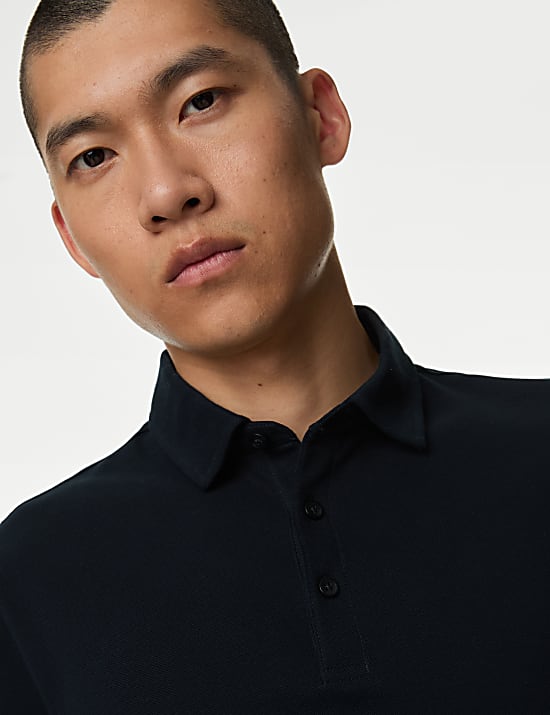 Pure Cotton Long Sleeve Polo Shirt