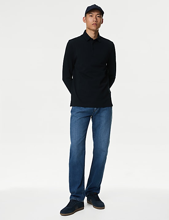 Pure Cotton Long Sleeve Polo Shirt