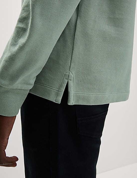 Langarm-Polohemd aus reiner Baumwolle