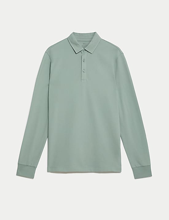 Langarm-Polohemd aus reiner Baumwolle