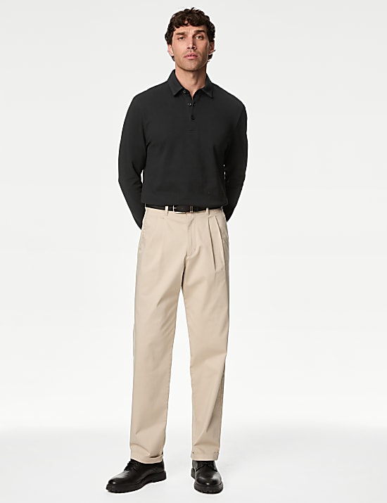 Pure Cotton Long Sleeve Polo Shirt