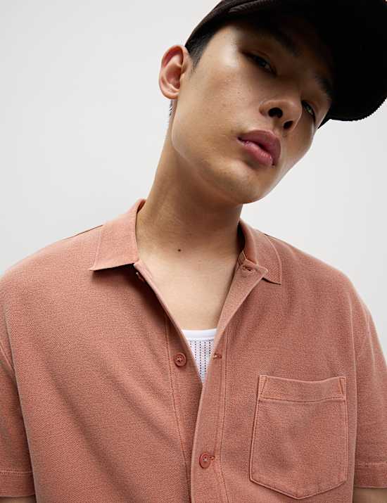 Relaxed Fit Pure Cotton Textured Polo Shirt